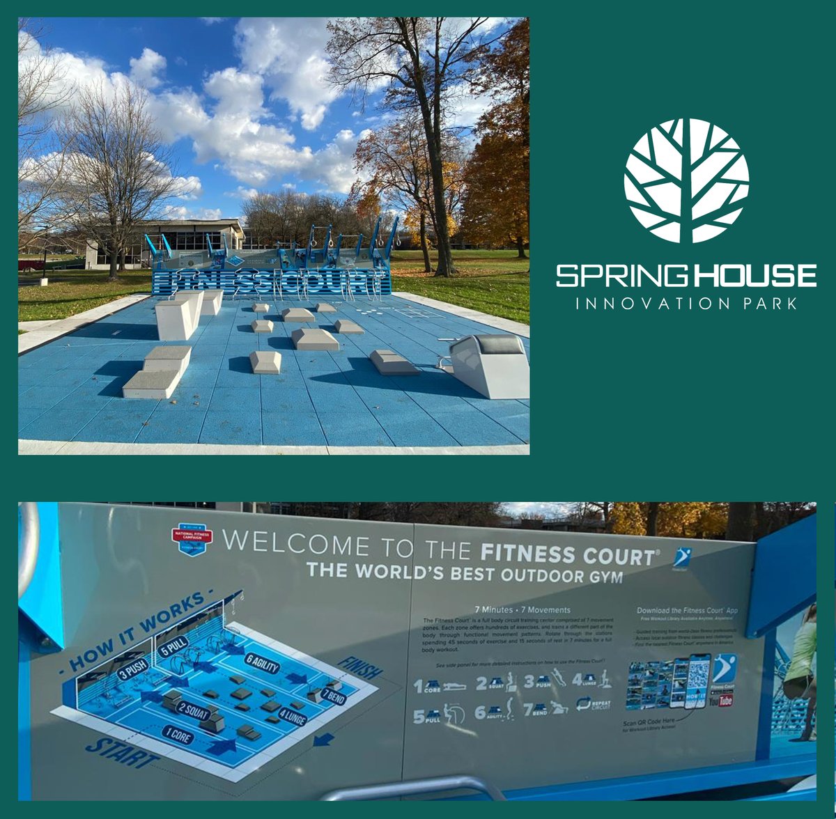 Check out “The World’s Best Outdoor Gym” on our campus! Tenants can squeeze in a quick 7 minute workout while enjoying an amazing view.
Schedule a tour of our facilities today:  springhouseinnovationpark.net/contact/
#openforinnovation #lifesciences #biotechnology #outdoorgym