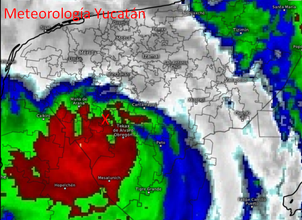 ClimaYucatan's tweet photo. Imágenes de satélite y radar muestran que el centro de la tormenta tropical #Grace se ubica sobre la zona de #Tekax #Ticul #Oxkutzcab.

Precaución por posibles inundaciones. https://t.co/xh6F6nCJ3g