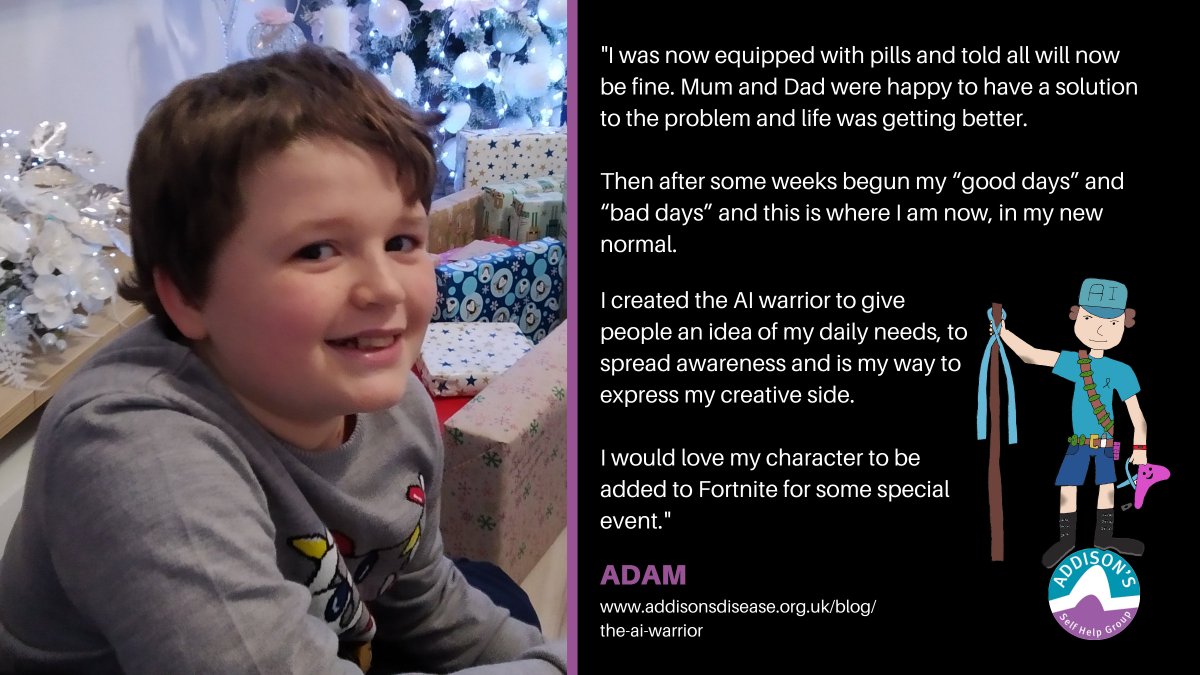 AddisonsUK's tweet image. Meet @Adistor1 - the AI Warrior. After diagnosis, Adam created his character The AI Warrior to give people an idea of his daily needs, spread awareness &amp;amp; encourage others to create their rare disease warriors.

🎮Visit our blog to read Adam's story⤵️
addisonsdisease.org.uk/Blog/the-ai-wa…