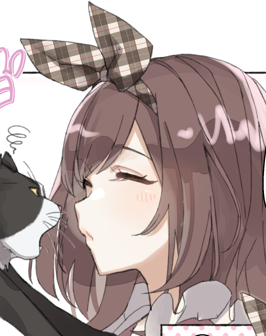 tsukioka kogane 1girl cat brown hair closed eyes bow bow hairband blush  illustration images