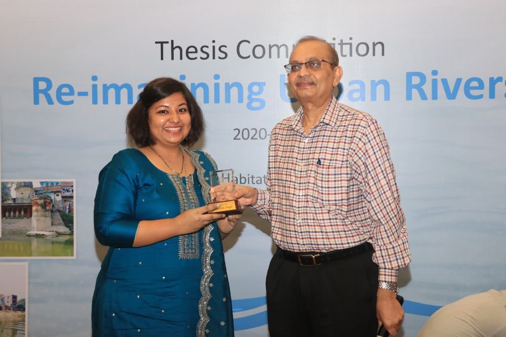 NIUA_India's tweet photo. The journey of the thesis competition on "Re-imagining urban rivers" that started a year ago came to a majestic end today. Manju R Kanchan, Deepanshi Singh &amp; Rajorshi Banerjee took the top 3 awards. Many thanks to @Secretary_MoHUA &amp; @RajivRanjanMis5 for encouraging the students https://t.co/bYs0ewwoi0