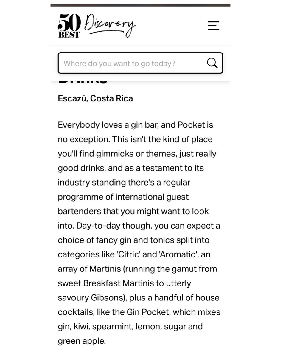 Hoy el día nos recibió con una gran noticia ya que la organización londinense creadores de las listas de los World’s 50 Best nos han incluido en su plataforma de los 50 Best Discovery 
#PocketCostaRica #50BestDiscovery #50BestBars #Worlds50Best #CocktailBar  #CostaRica #PuraVida