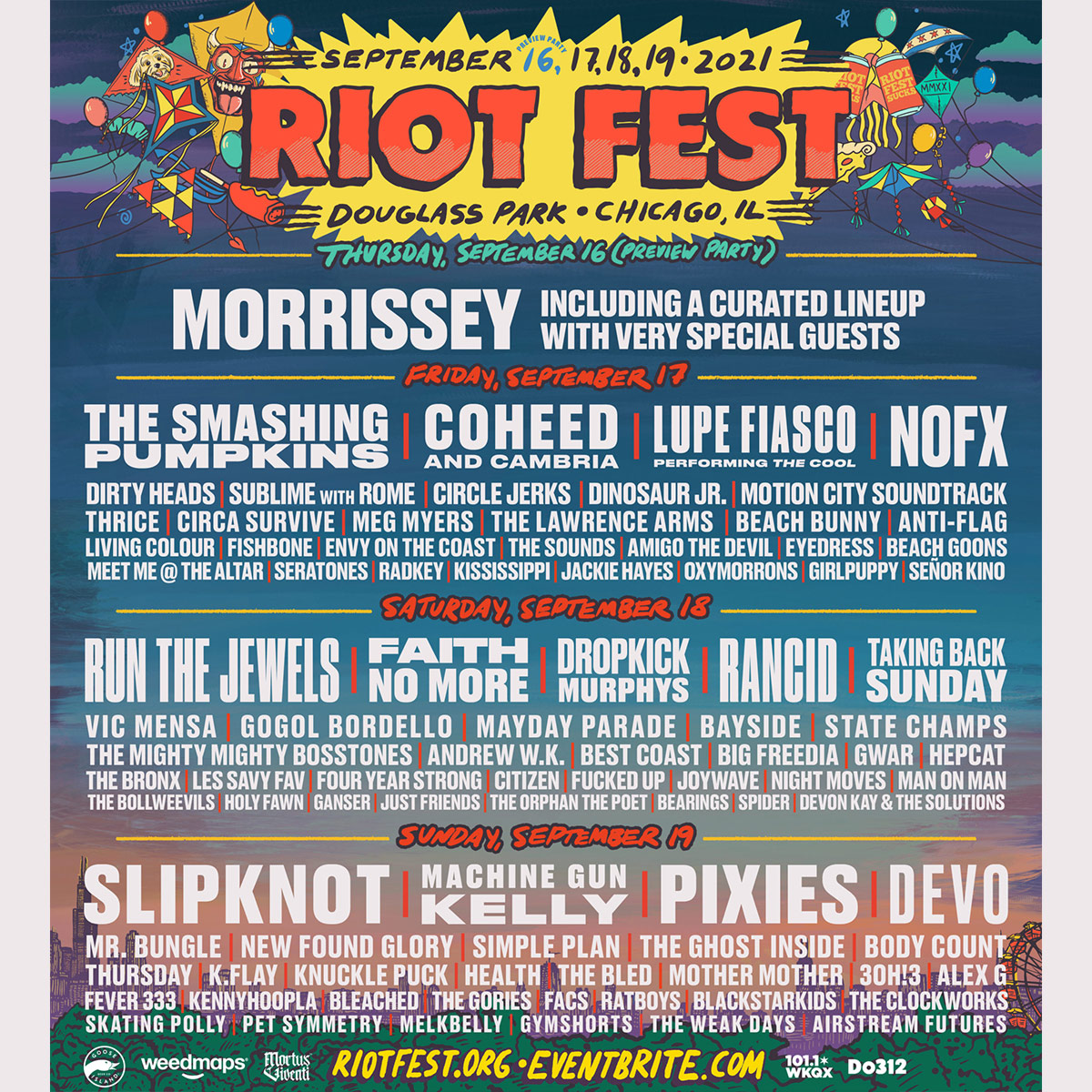 Diplomat eftermiddag Playful Riot Fest on Twitter: "Riot Fest 2021 is almost here. Finally. It's really  happening. Unfortunately, Nine Inch Nails has cancelled all 2021 shows,  including this year's fest—with that, Morrissey will play Thursday