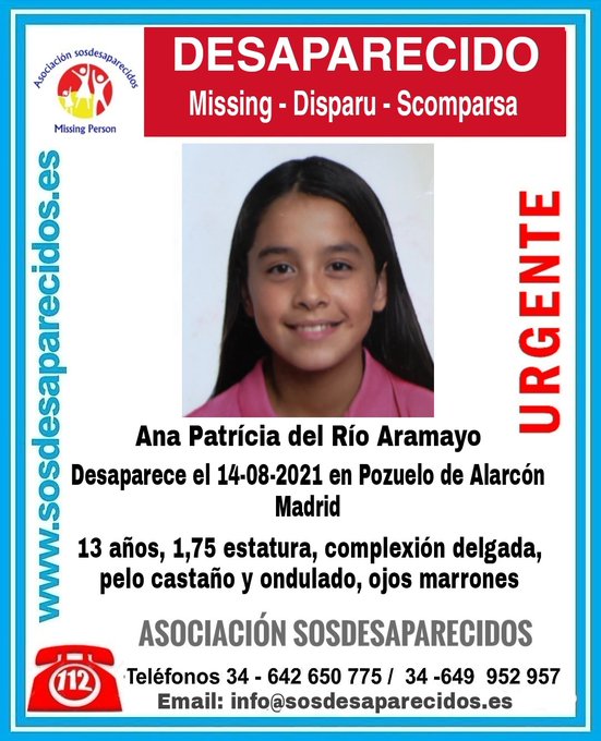 🆘#MuyUrgente⚠
Esta es Ana Patricia, una #menor que ha #desaparecido en Pozuelo de Alarcón #Madrid
¿La has visto?
☎️062
☎️091
☎️112
Tu RT no cuesta nada y ayuda mucho