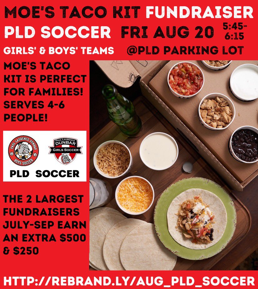 pldgirlssoccer's tweet photo. Help us beat the boys team! Get your Moe’s taco kits for your families tomorrow night ‼️ https://t.co/1sfgqjVjGq https://t.co/7Pa3QmoZXv