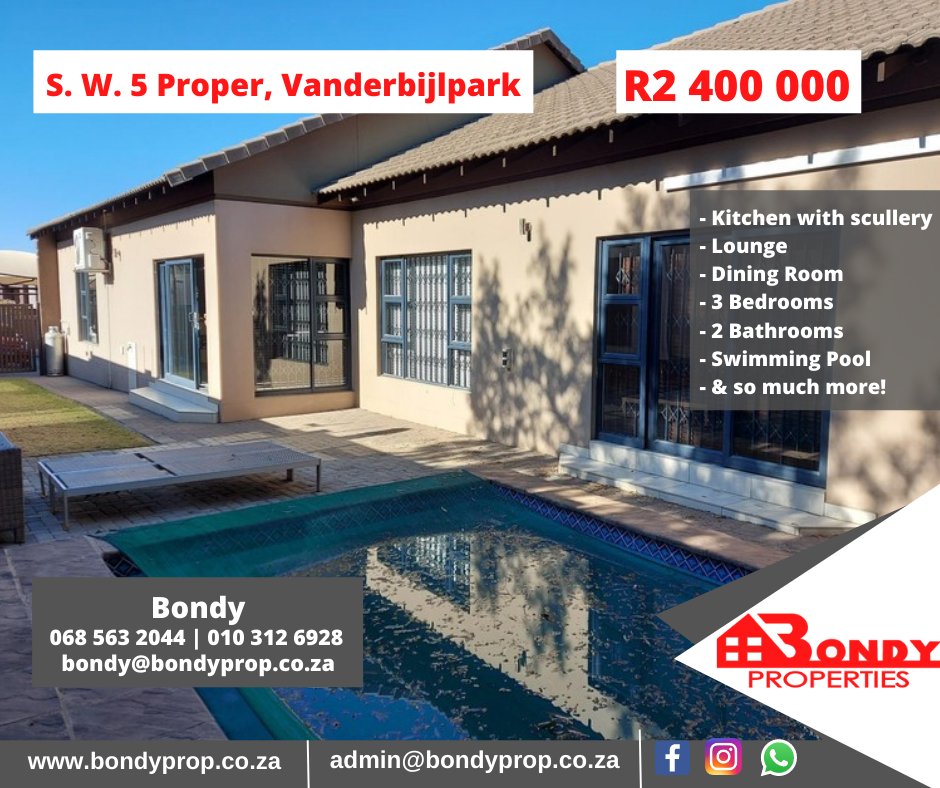 BondyProperties's tweet photo. 🚨NEW LISTING🚨

S.W Vanderbijlpark
R 2 400 000 https://t.co/4FlD441pwR