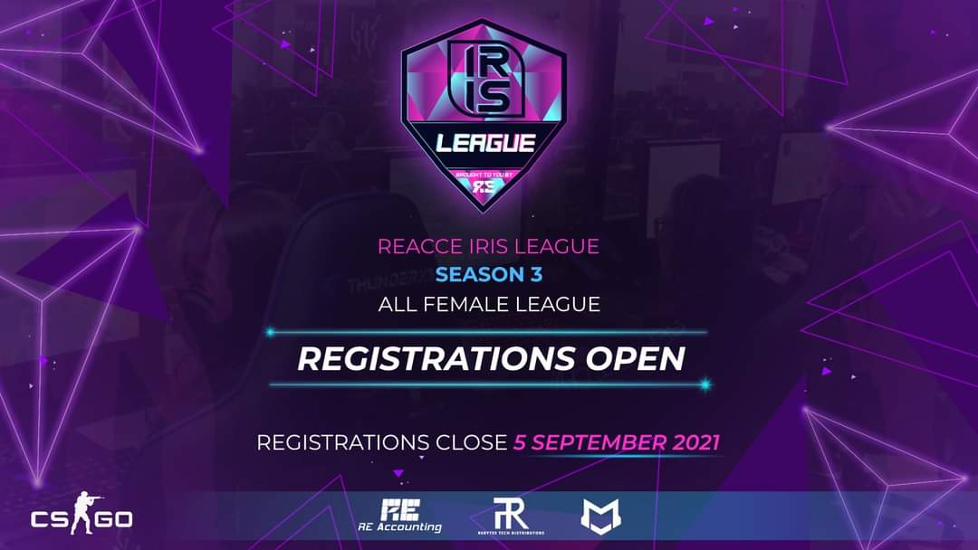 re_acce's tweet photo. RE ACCE Esports is proud to announce that we will be hosting the Third Season of the CS:GO IRIS all FEMALE League!

Entry fee of R600 per team.

Registrations close 5 September 2021.

!!!FEMALE PLAYERS ONLY!!!

To enter please follow this link:
https://t.co/RG1Ayj6isg https://t.co/itMpnOt50K