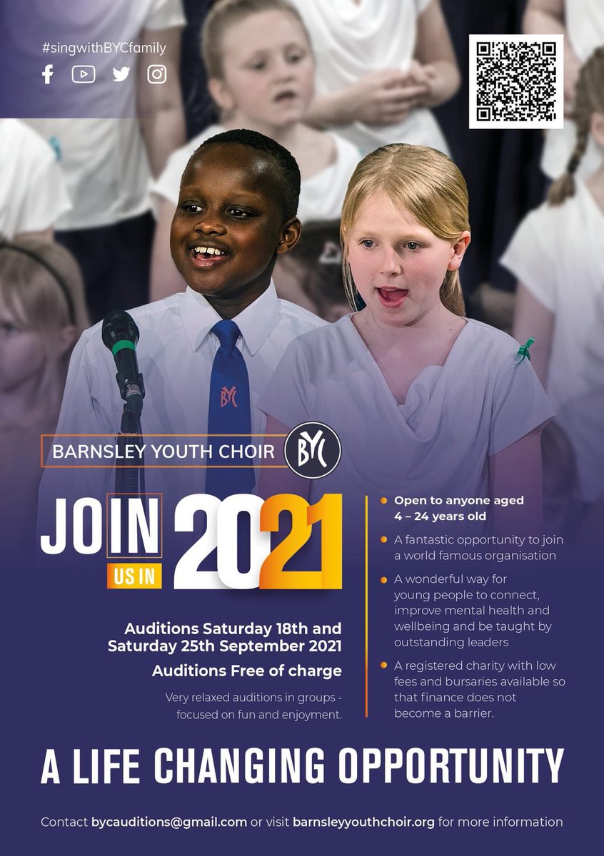 BarnsleyChoir's tweet image. Join BYC in 2021. A fantastic opportunity for 4-24 year olds. More information available here barnsleyyouthchoir.org.uk/join-the-choir 

Pls be kind enough to share / RT and spread the word. We’d love to hear from you!

#barnsleyisbrill #barnsleyhour