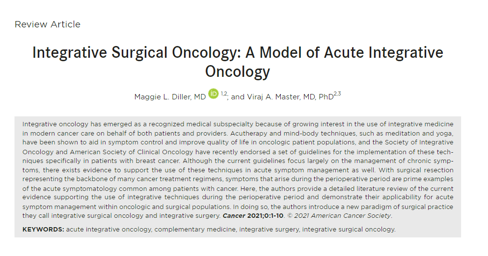 JournalCancer's tweet photo. Integrative therapies can be used to aid in acute symptom relief and improve outcomes in cancer patients undergoing oncologic resection. https://t.co/qkicX5iu9o #IntegrativeSurgery #SurgOnc @virajmaster @EmorySurgery https://t.co/f0IOxcAc09