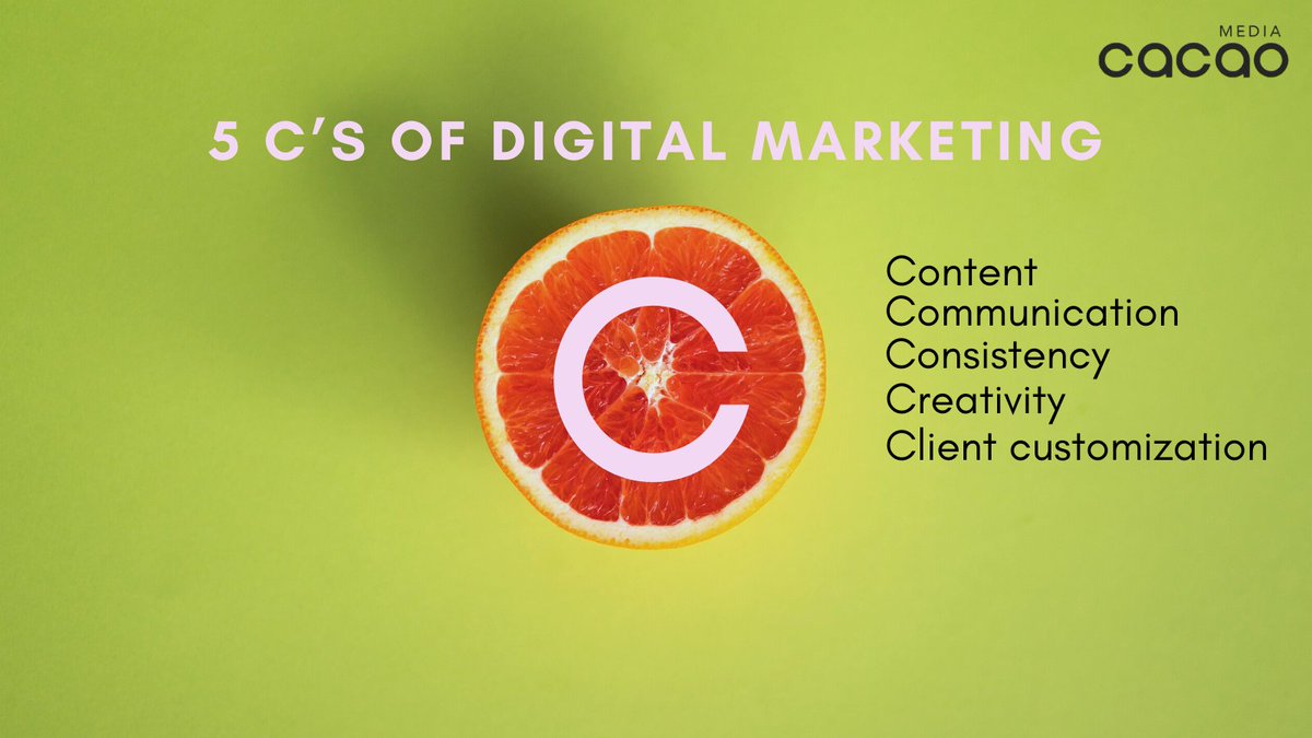 5 C’S OF DIGITAL MARKETING

CONTENT
COMMUNICATION
CONSISTENCY
CREATIVITY
CLIENT CUSTOMIZATION

#digitalmarketingtips #marketing #marketingdigital #business #digitalmarketing #branding #socialmedia #entrepreneur #hubspot #cacaomedia 

▲
😐