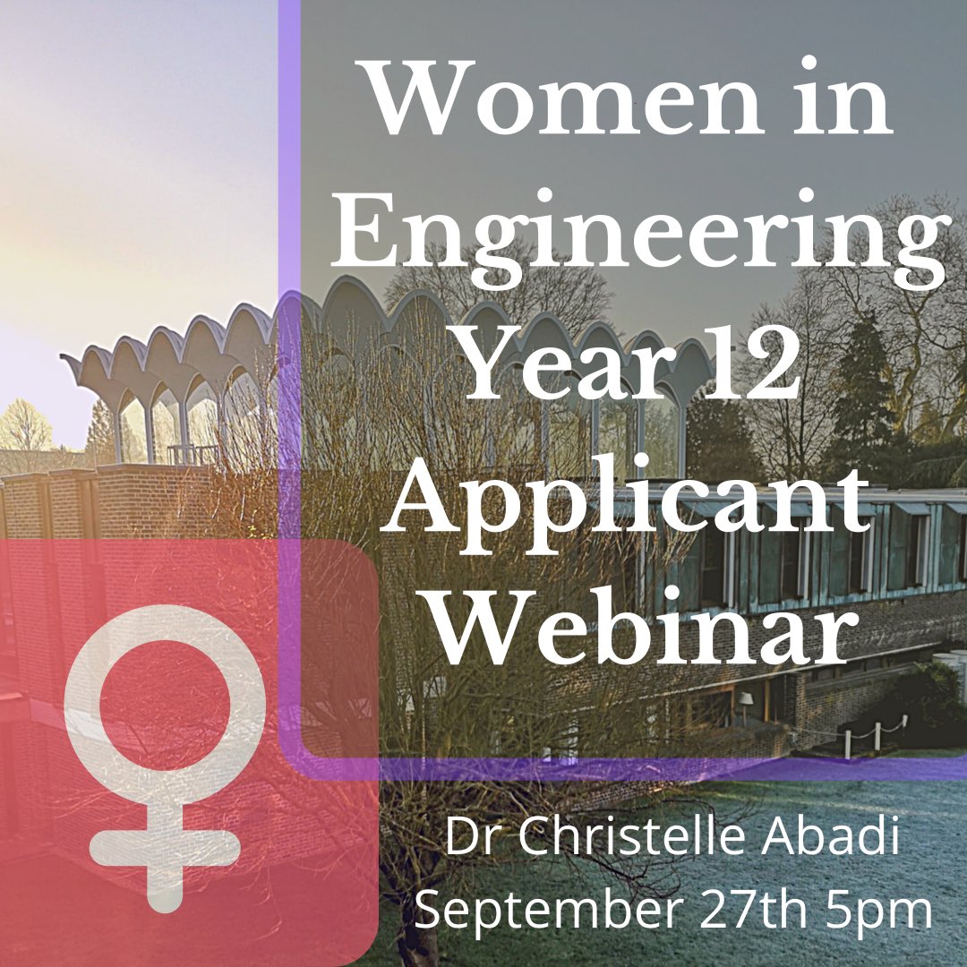 Are you in year 12/13? Do you identify as a woman/non-binary? Interested in studying engineering at University, or even just curious? 

Then check out our upcoming women in engineering application webinar on September 27th at 5pm!
