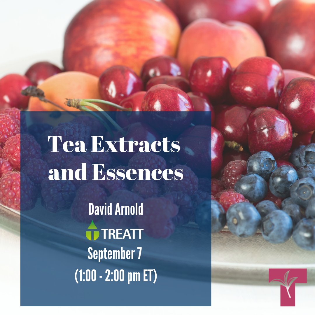 Join us on September 7th for a #webinar with David Arnold on tea extracts and essences. David is not only a Certified TAC Tea Sommelier Professional, but the Senior Tea and Coffee buyer for <a href="/treattworld/">Treatt</a>. #BrewCrew #TeaForLife

Register here buff.ly/382Ppw6