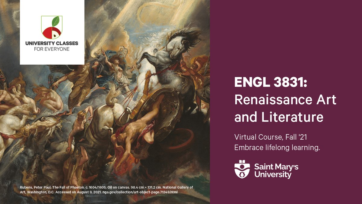 Be a student, for free. University Classes for Everyone offers access to select <a href="/smuhalifax/">Saint Mary’s University</a> courses in partnership with the Library. In this virtual course, you will study and interpret Renaissance paintings and literature. Learn more and register: bit.ly/2W62L9C
