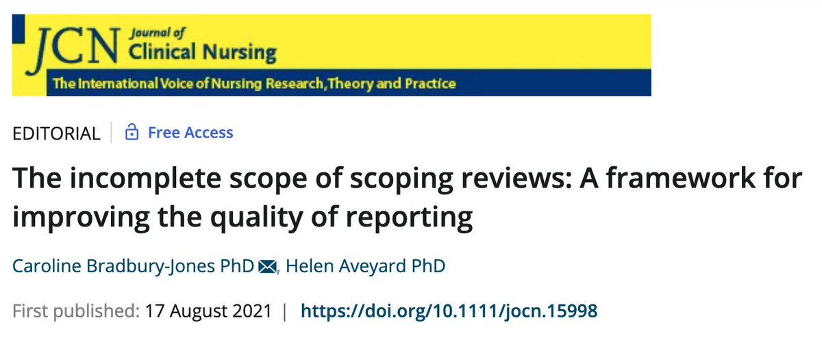 The incomplete scope of scoping reviews
@jones_bradbury - @unibirmingham 🇬🇧
@Aveyardh - @oxford_brookes 🇬🇧
ow.ly/FU8F50FU2J1
@Wiley_Nursing #ScopingReview #LiteratureReview