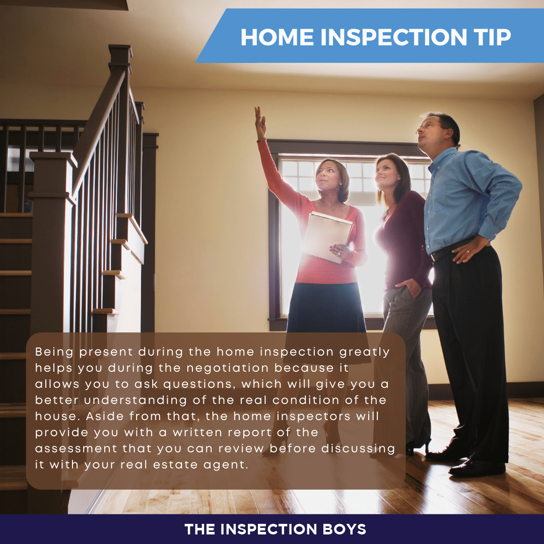 TIP: Be present when the home inspector assesses your house.

#HomeInspection #HomeInspections #HomeInspector #TheInspectionBoys #RealEstate #Trivia #HomeInspectionTips #Tips