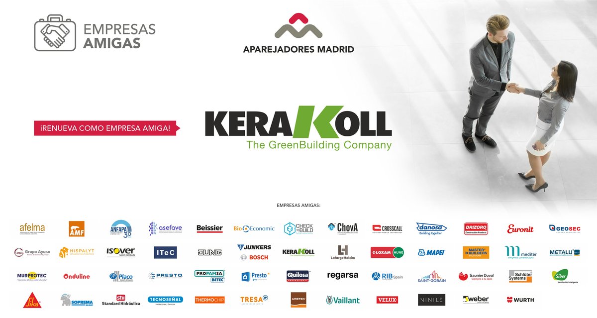 Renueva como #EmpresasAmigas del Colegio <a href="/kerakoll_ES/">Kerakoll ES</a>, productos y servicios para #construir respetando el #MedioAmbiente y el bienestar de los espacios que habitamos.

¡Encantados de seguir colaborando juntos! 👉 ow.ly/5Sje50FKRWO