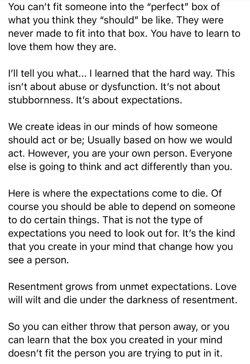 AsmrBelle's tweet photo. Don’t put your loved ones into a box of how you think they should act. They can’t live up to the imaginary persona you’ve created for them. We’ve been conditioned to believe there’s one perfect person for us. But they’ll never be perfect. And neither will you. It’s ok. https://t.co/s0EaOnWoEs