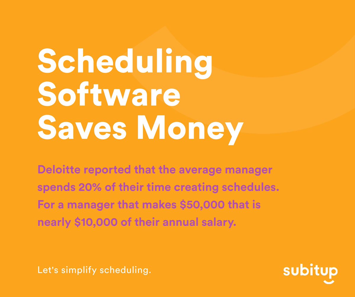 SubItUp's tweet image. Hey #managers and #businessowners, #deloitte published a study that showed the average manager spends a LOT of time managing schedules. Using software (or a better one) can get them focused on core business initiatives again. #employeescheduling