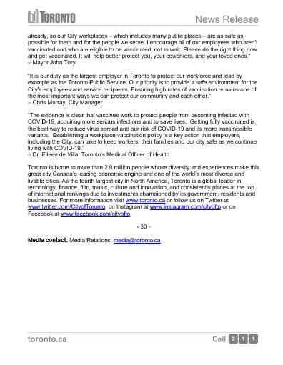 Screenshot of news release