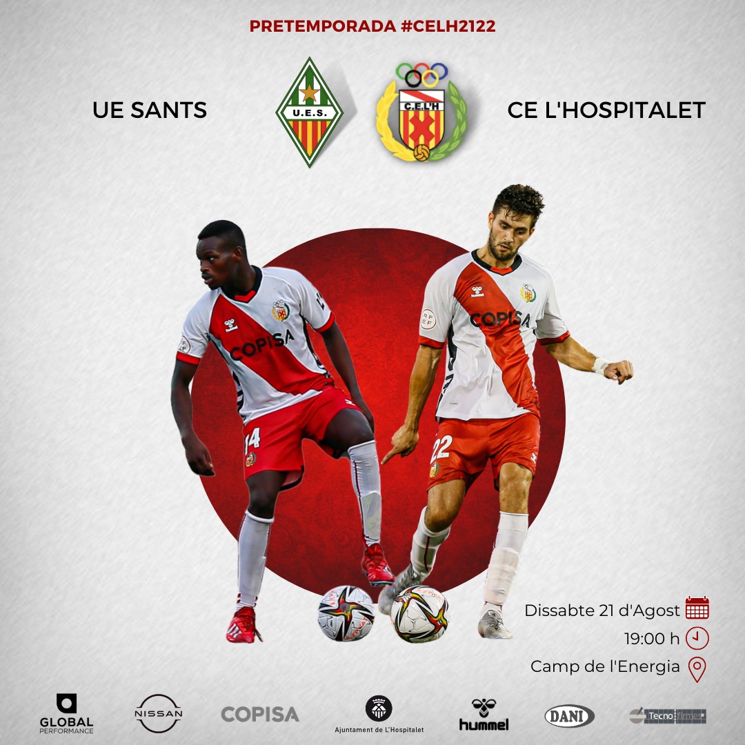 Bona tarda afició! Dissabte juguem un derbi històric ben aprop!

Anem al camp de la <a href="/uesants/">UE Sants</a>, en el 4t partit de pretemporada. Aprofitarem per desitjar-los una molt bona Festa Major!

L'entrada és lliure, seguint el protocol que marqui la instal·lació.

#PosatlaFranja♦️ #CELH2122