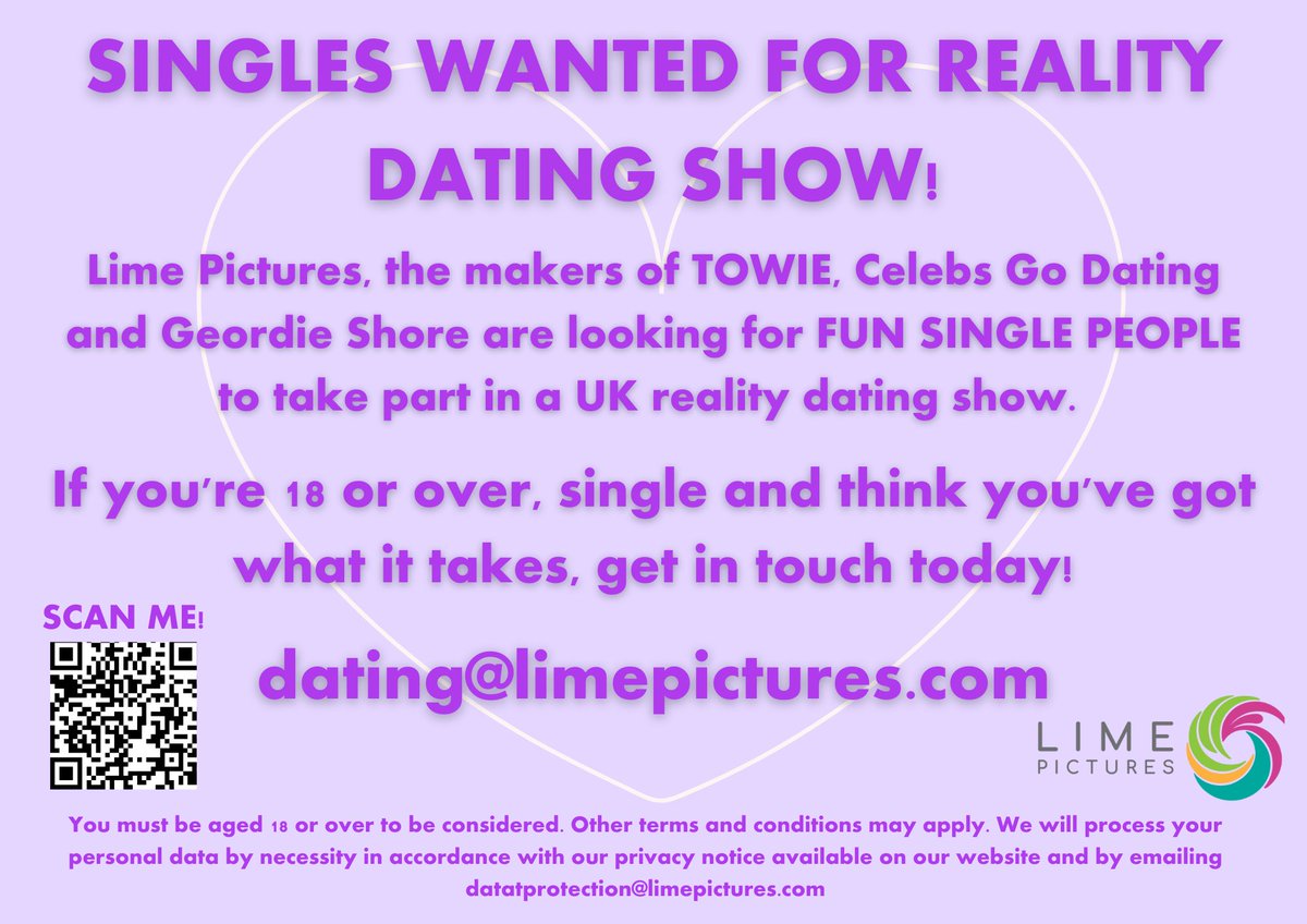 NEW CASTING ALERT!!!
Looking for FUN SINGLES for a REALITY DAYING SHOW. APPLY NOW - b1.etribez.com/ag/lime/realit… #casting #realitytv #ukcasting #tvcaasting #applynow