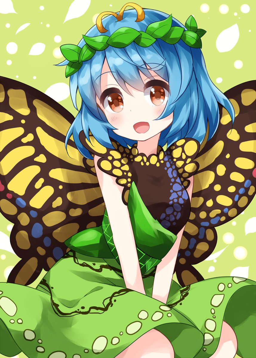eternity larva 1girl solo wings butterfly wings open mouth antennae dress  illustration images