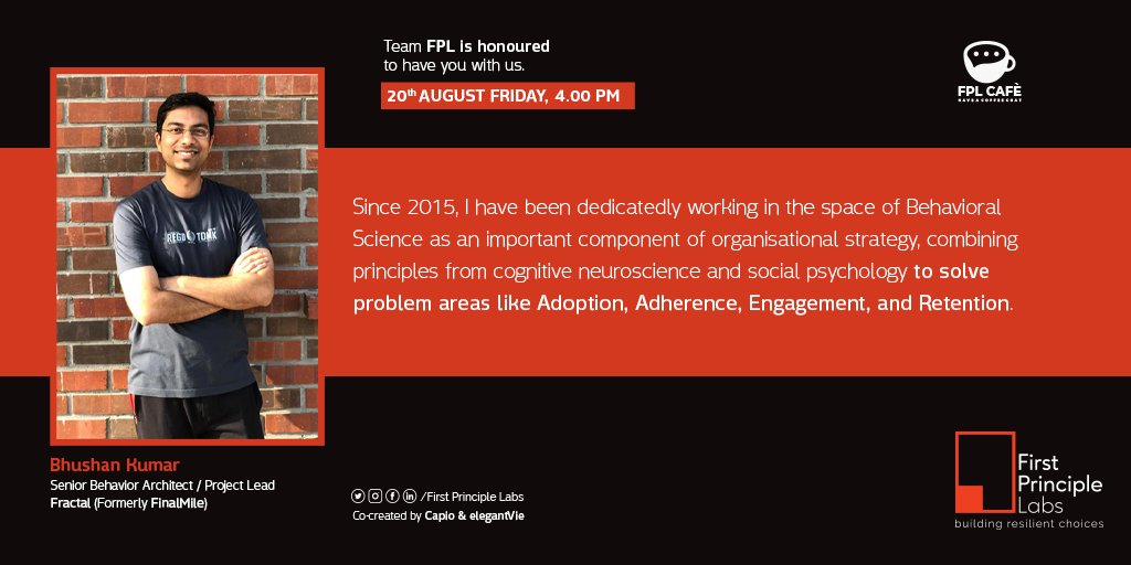 capiosocial's tweet photo. People, process or profits; no matter what the arena is, Mr. Bhushan Kumar is an ace at fixing them all. Meet him at FPL Cafe on this Friday! Don't miss it!
.
.
#FPL #FirstPrincipleLabs #behavioralscience #BehavioralAnalyst #behavioranalysis #buildingresilientchoices #teamcapio https://t.co/pyRPY6rAIX