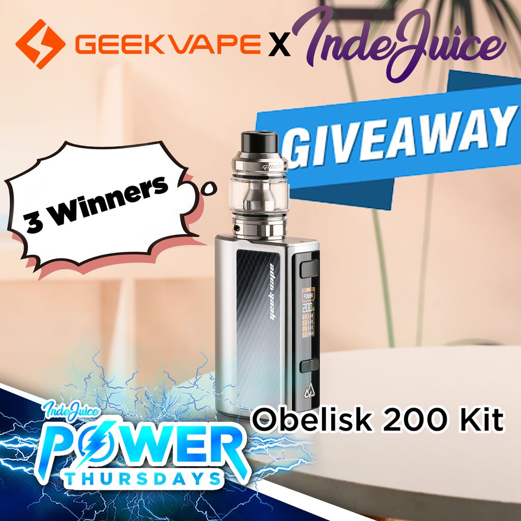 Power Thursdays is back! Due to the overwhelming response from the IndeJuice.com &amp; Geekvape's first giveaway, Geekvape are giving 3 lucky winners another chance to win this kit. 

Simply:

1. Like &amp; Retweet 
2. Follow <a href="/GeekvapeTech/">GeekVape</a> &amp; <a href="/IndeJuice/">IndeJuice</a> 
3. Tag your friends