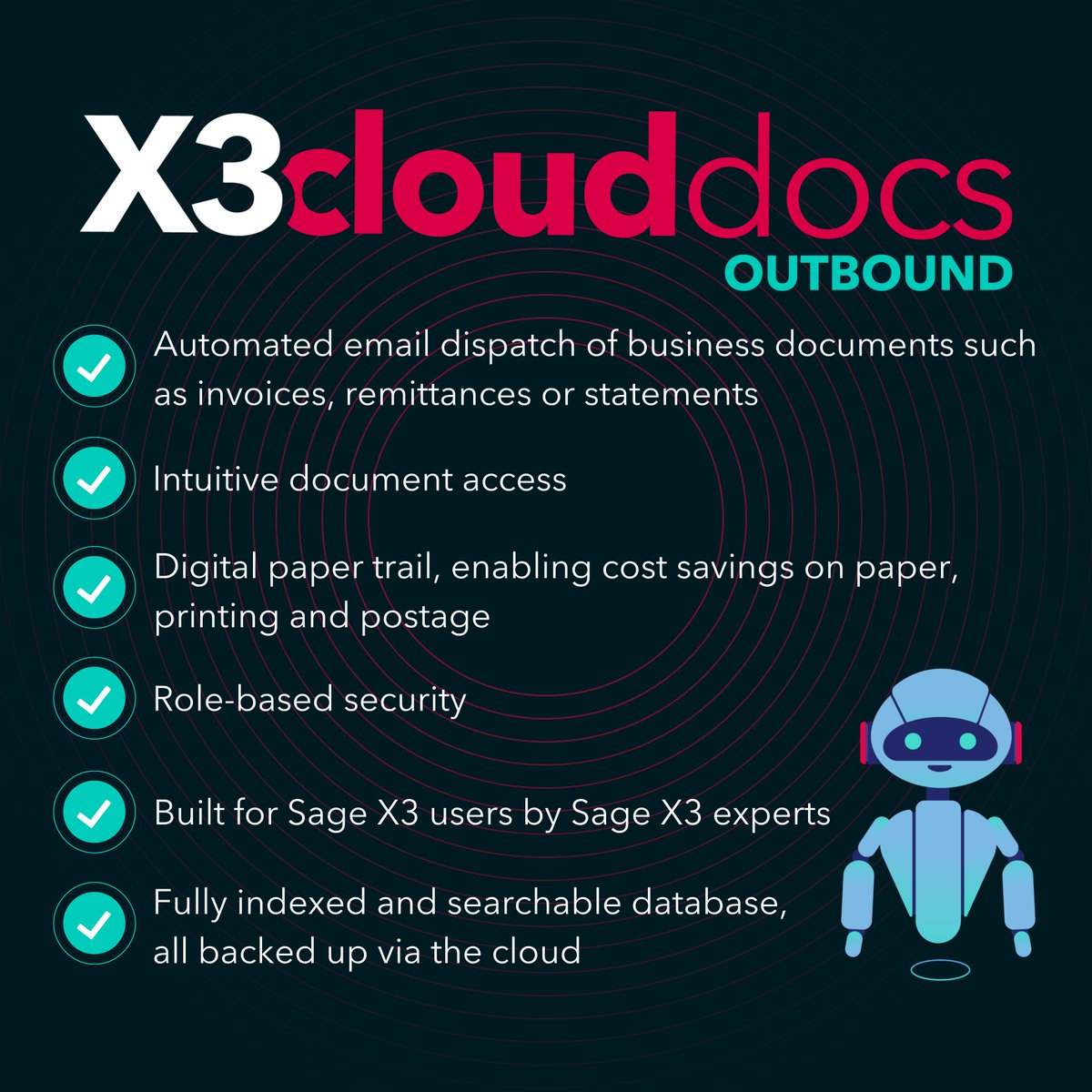 X3CloudDocs's tweet photo. X3CloudDocs Outbound has launched into orbit and is now available for purchase! Did you catch our launch post? If you didn’t, we’ve summarised the core functionality below. 🤖Visit our website for full details: https://t.co/pYLZt32hSc
#SageX3 #cloudsolutions #finance #paperless https://t.co/KpvtzUK0rI
