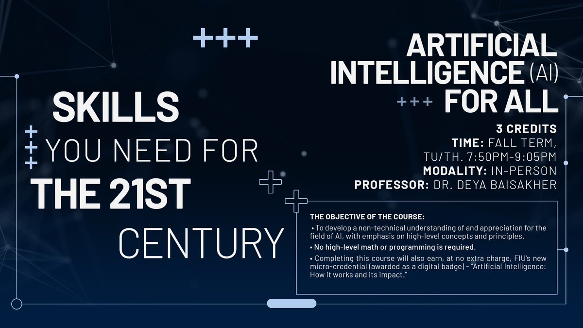 Earn a digital badge that certifies your competencies in artificial intelligence, data interpretation, and emotional intelligence.

Register now! Classes begin next week!
criticalskills.fiu.edu/artificial-int…