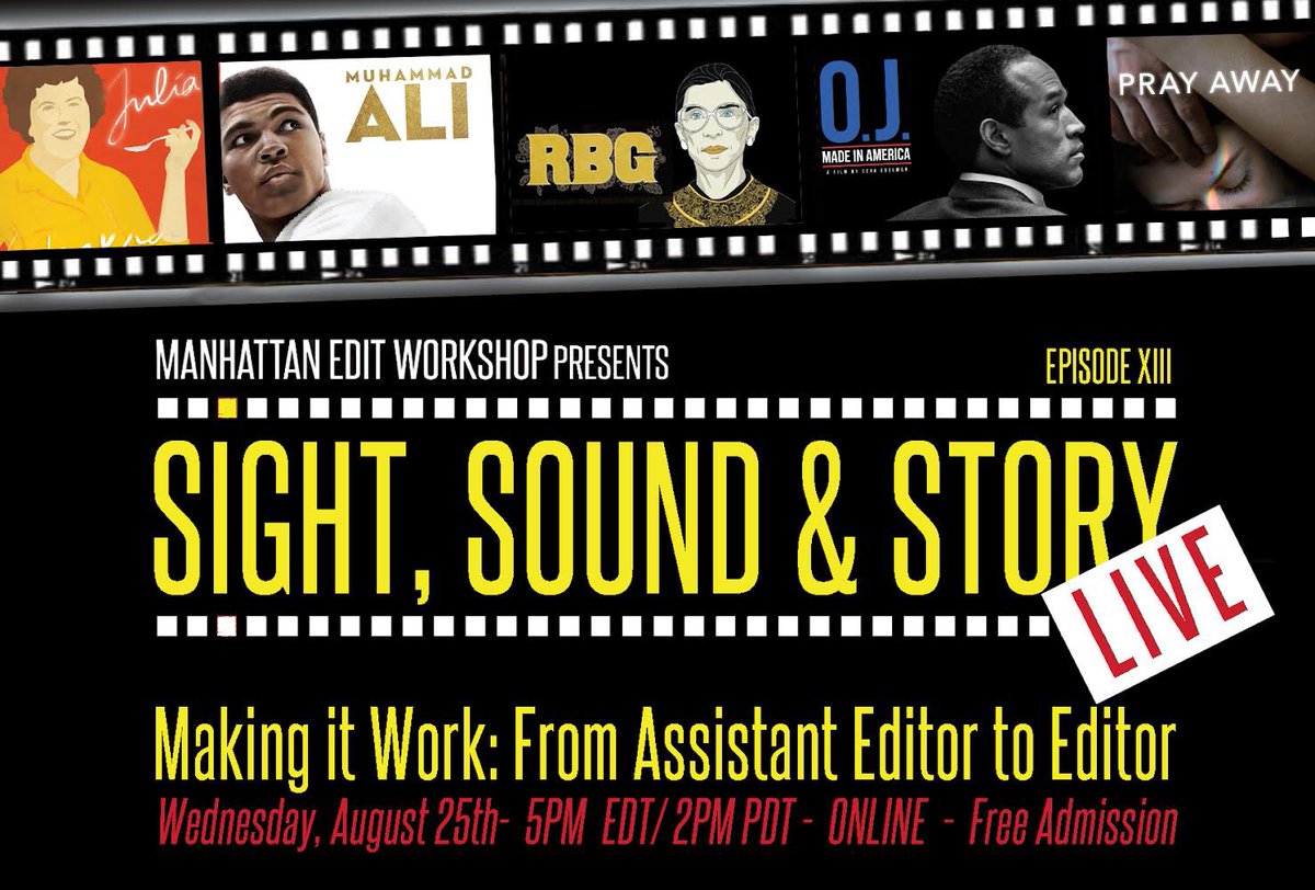 Join us at <a href="/MEWShop/">Manhattan Edit Wkshp</a>’s next Sight, Sound &amp; Story FREE virtual event to talk about documentary editing with some of the best! Wednesday 8/25. RSVP: bit.ly/37Vk0x2