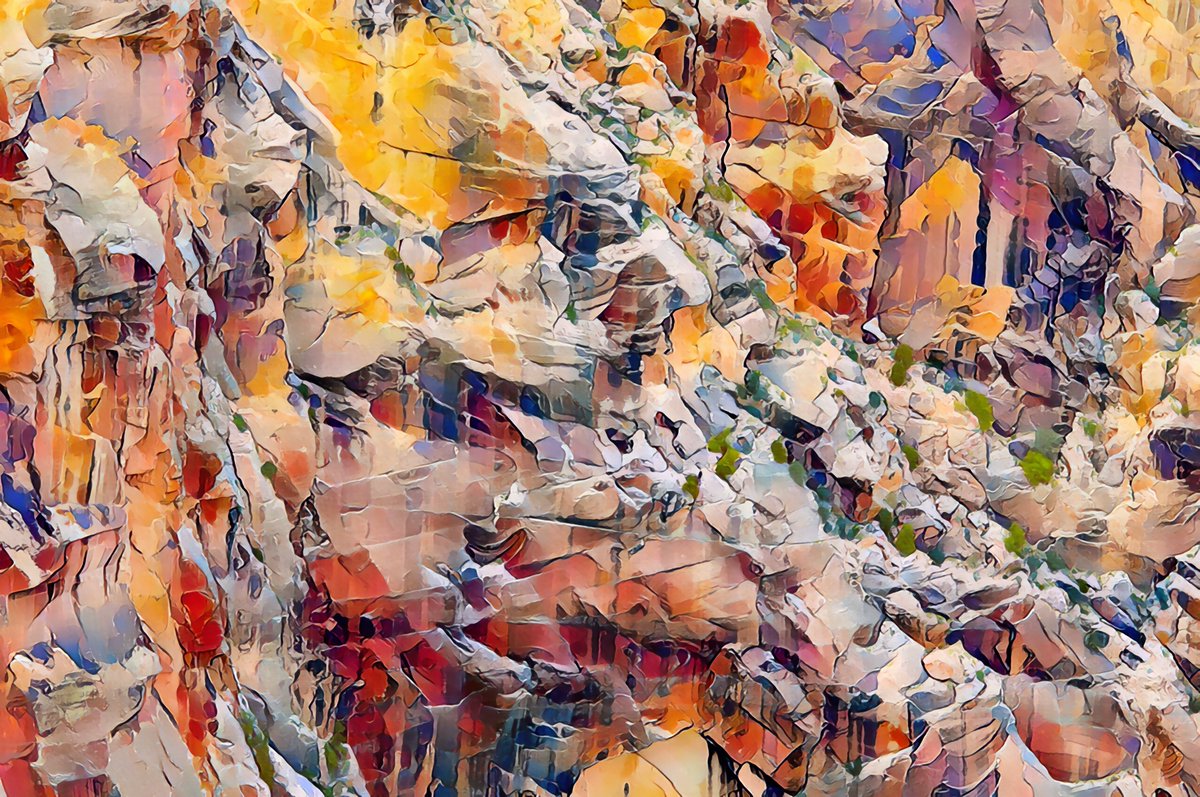 WickedLight's tweet image. Patchwork Canyon Wall' - from a photo I took at the Grand Canyon of a rockface. I created this colorful patchwork piece to rework the image into a true work of art.