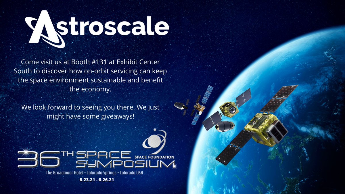 astroscale_HQ's tweet image. You&apos;ll find us in Colorado Springs next week for the 36th annual #SpaceSymposium at Booth #131, Exhibit Center South. Be sure to drop by for your #onorbitservicing and #spacesustainability needs, breaking #ELSAd updates, as well as a few goodies if you&apos;re lucky... see you there!