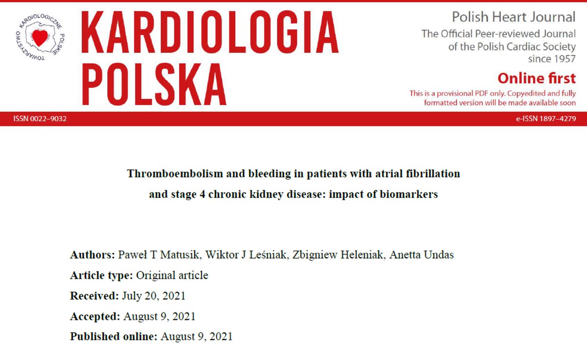 Polish Heart Journal (@heart_polish) on Twitter photo Editors’ Insights: #Thromboembolism and #bleeding in patients with #AF and stage 4 chronic #kidney disease: impact of #biomarkers.
bit.ly/37Zbnl8 #KardiologiaPolska #PolishHeartJournal
#cardiotwitter #HeartNews <a href="/PawelTMatusikMD/">Paweł Matusik</a> <a href="/Szpital_JP2/">Szpital JPII</a> @Rzecznik_GUMed Editors’ Insights: #Thromboembolism and #bleeding in patients with #AF and stage 4 chronic #kidney disease: impact of #biomarkers.
bit.ly/37Zbnl8 #KardiologiaPolska #PolishHeartJournal
#cardiotwitter #HeartNews <a href="/PawelTMatusikMD/">Paweł Matusik</a> <a href="/Szpital_JP2/">Szpital JPII</a> @Rzecznik_GUMed