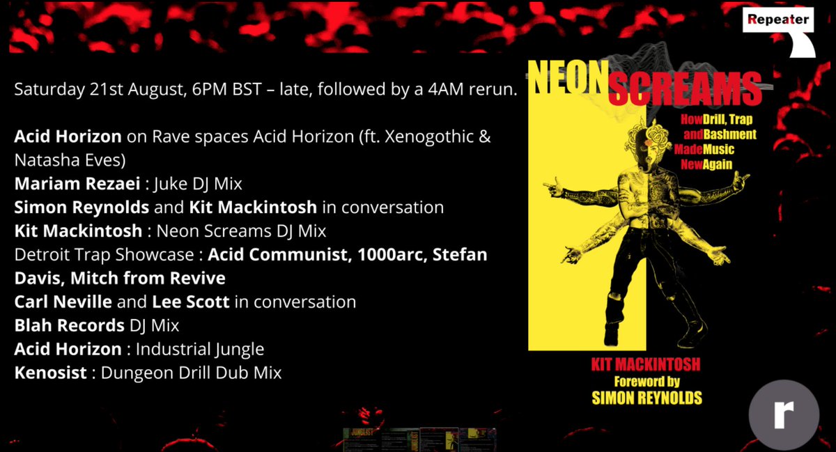 Here's the lineup for our weekend of radio takeovers. We'd greatly appreciate RTs getting the word out!

Featuring: <a href="/ghostly/">Ghostly International</a> @MariamRezaei <a href="/acidhorizonpod/">ACID HORIZON</a> <a href="/Miss_Toppin/">Julia Thee Junglist Historian</a> <a href="/NeonScreamsBook/">.</a>  @SimonRetromania <a href="/xenogothic/">Em Colquhoun</a> @PenelopeWickson and MANY more.

LIVE on: Repeater-Radio.com