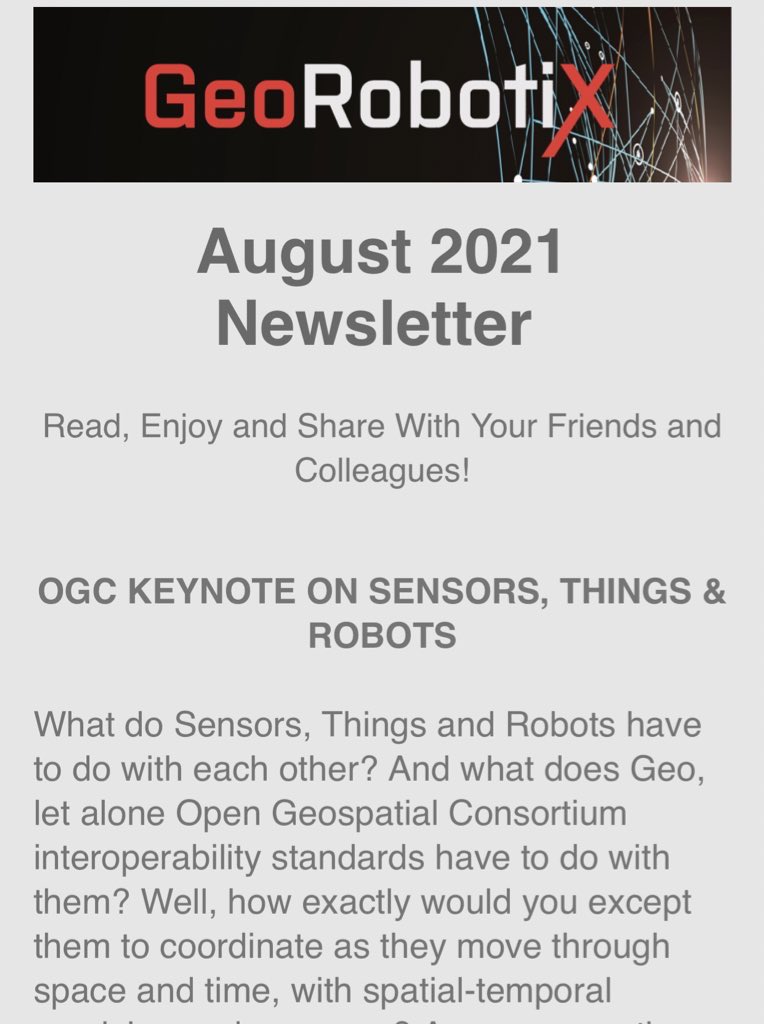 GeoRobotix's tweet image. Did you get a chance to check out our August 2021 Newsletter? For the latest on all Sensors, Things, and Robots take a sneak peak! 🧑‍💻🚨 eepurl.com/hFoT_z #robots #robotics #sensors #gis #gischat #geospatial #maps #things #opengeospatial #IoT #interoperability #geoscience