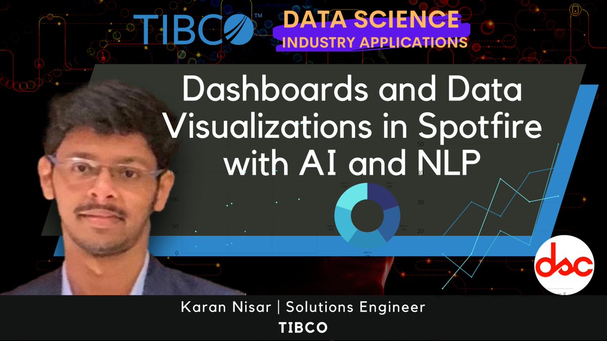 DataSciConnect's tweet photo. Streaming live at 3 PM EDT is Karan Nisar from TIBCO with his workshop: 'Dashboards and Data Visualizations in Spotfire with AI and NLP' 
Register here (free): https://t.co/XqWBJFZ04M

#datavisualization #nlp #AI #spotfire #dashboards
@TIBCO @karannisar https://t.co/LeswWYDzRc