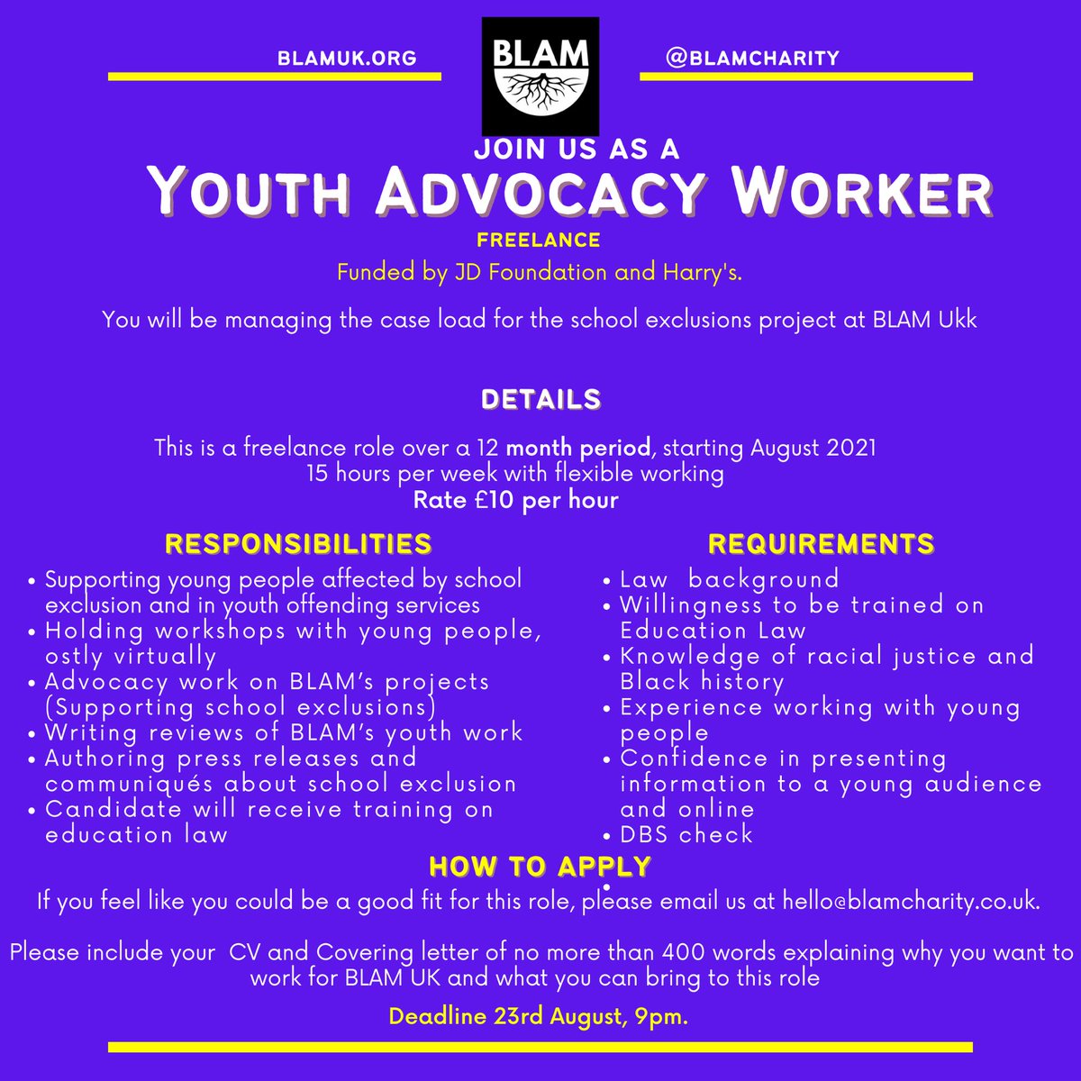 🔈🔈We are recruiting for 3 roles!!
.
Are you a Black creative or an Advocate ?? 
Deadline is this Monday 9pm so you need too ⬇️⬇️⬇️⬇️⬇️⬇️
APPLY
APPLY
Please share and RT!