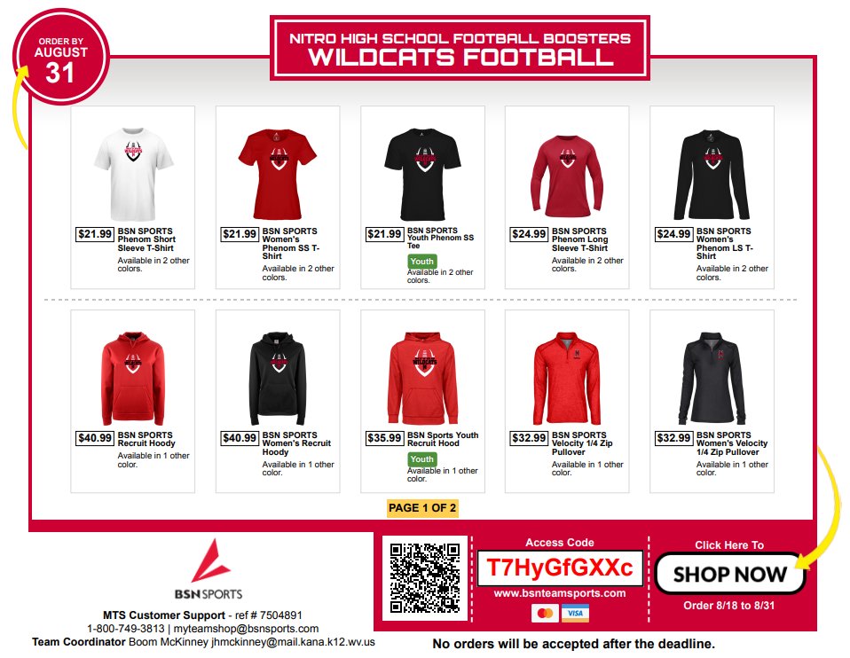 BSN SPORTS West Virginia (@bsnsports_wv) on Twitter photo Get your Nitro High School football fan gear! These orders ship to home! <a href="/NitroWildcatFB/">Nitro Football</a>
bsnteamsports.com/shop/T7HyGfGXXc Get your Nitro High School football fan gear! These orders ship to home! <a href="/NitroWildcatFB/">Nitro Football</a>
bsnteamsports.com/shop/T7HyGfGXXc