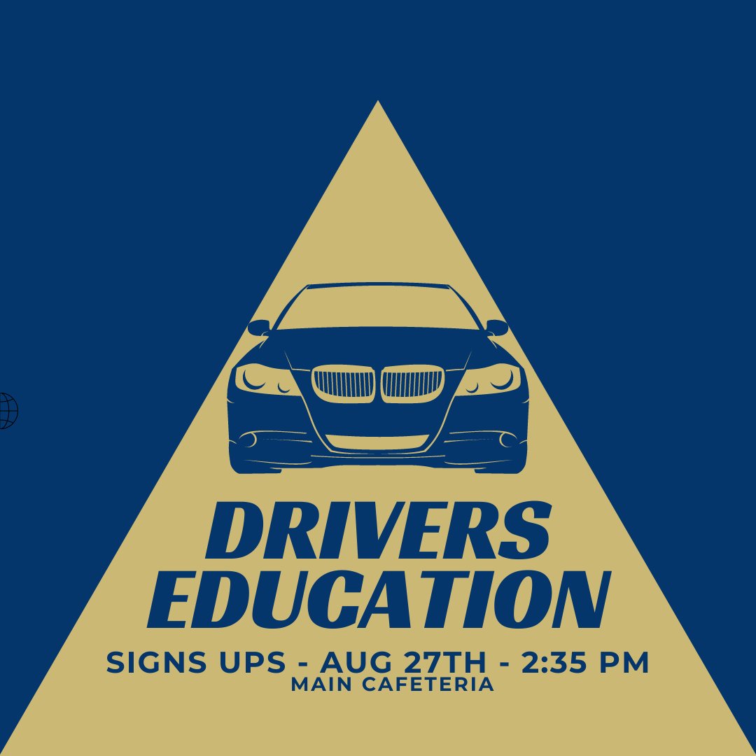 Drivers Ed Sign Ups will be Friday, August 27th after school in the Main Cafteria. #AHAHS