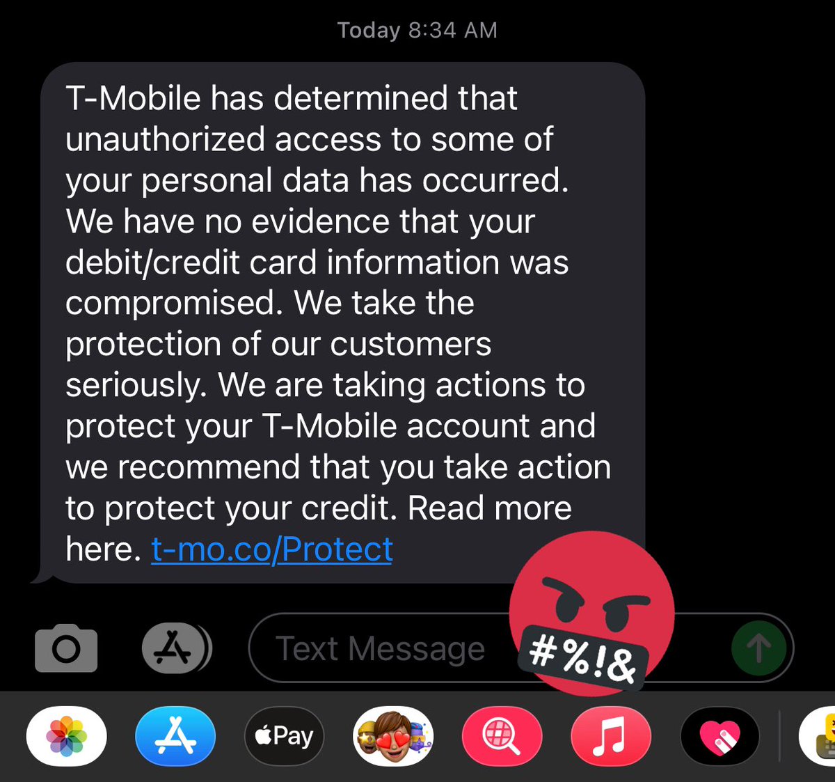 NikaLuxe's tweet image. So, I just received this text message from @TMobile 📱about the recent #databreach. Bad actors infiltrated their system. Ugh!🥴 

This is beyond frustrating, I recommend everyone to change their Pin# and Password ASAP‼️ Look at bank statements, too.
#privacy #tmobilehack #safety