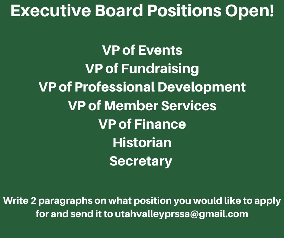 Hey UVU PR Crew! We have openings for our 2021-2022 Executive Board and would love to have you as a part of our team! We look forward to hearing from you! #uvuprcrew #prssaatuvu