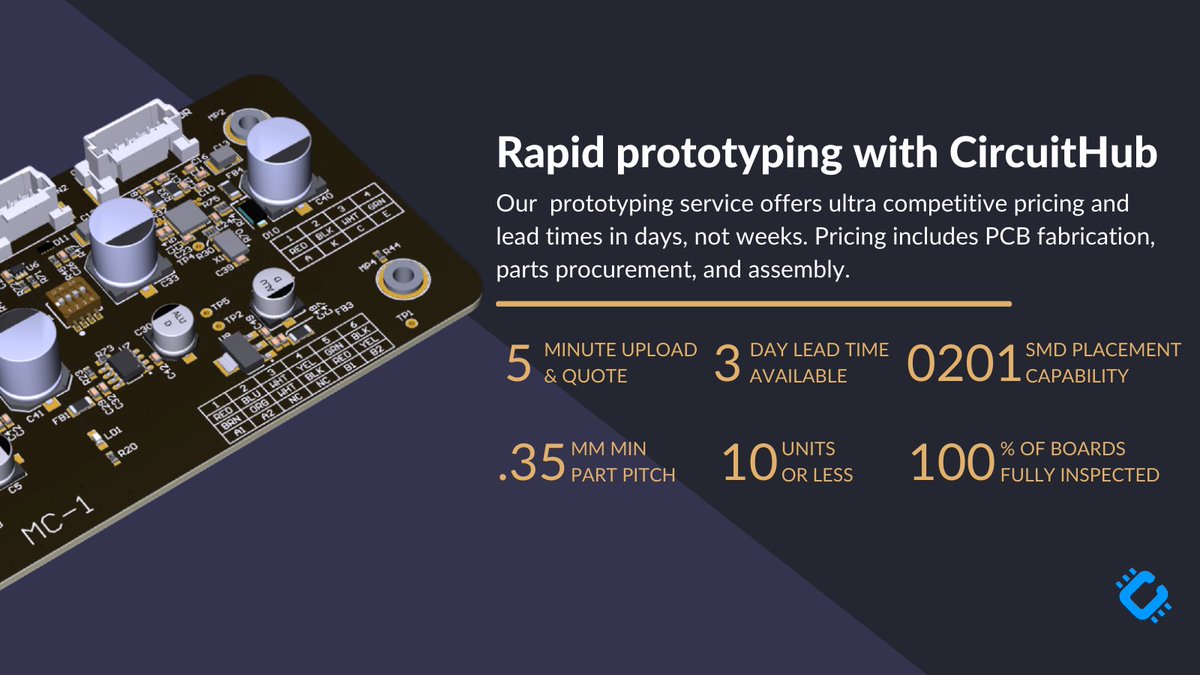 CircuitHub's tweet image. Need to prototype your circuit board design? Our rapid prototyping service is designed to minimize the time it takes to get different design iterations produced: bit.ly/3sJ0Cxb
