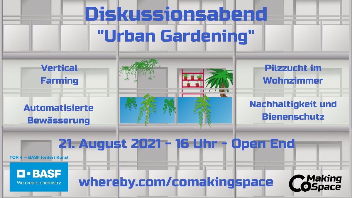 Am Samstag können wir endlich unseren Workshop zum Thema #UrbanGardening stattfinden lassen und gemeinsam eine vertikale Farm bauen. Im Anschluss gibt es einen hybrid stattfindenden #Diskussionsabend 
#maker #Workshop #BASF #Tor4 #Heidelberg #Nachhaltigkeit