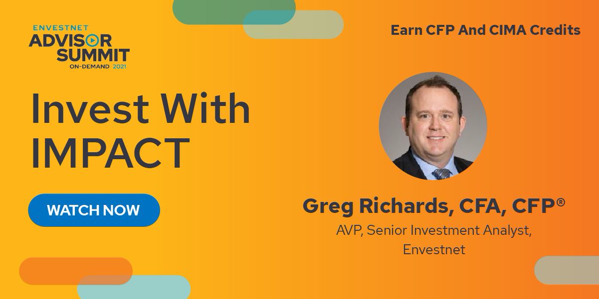 Envestnet Advisor Summit (@envsummit) on Twitter photo Earn CFP and CIMA credits by watching our free Impact Investing video and learn how to help drive desirable real-world outcomes without sacrificing client returns. #ENVSummit bit.ly/2TxFMDb Earn CFP and CIMA credits by watching our free Impact Investing video and learn how to help drive desirable real-world outcomes without sacrificing client returns. #ENVSummit bit.ly/2TxFMDb