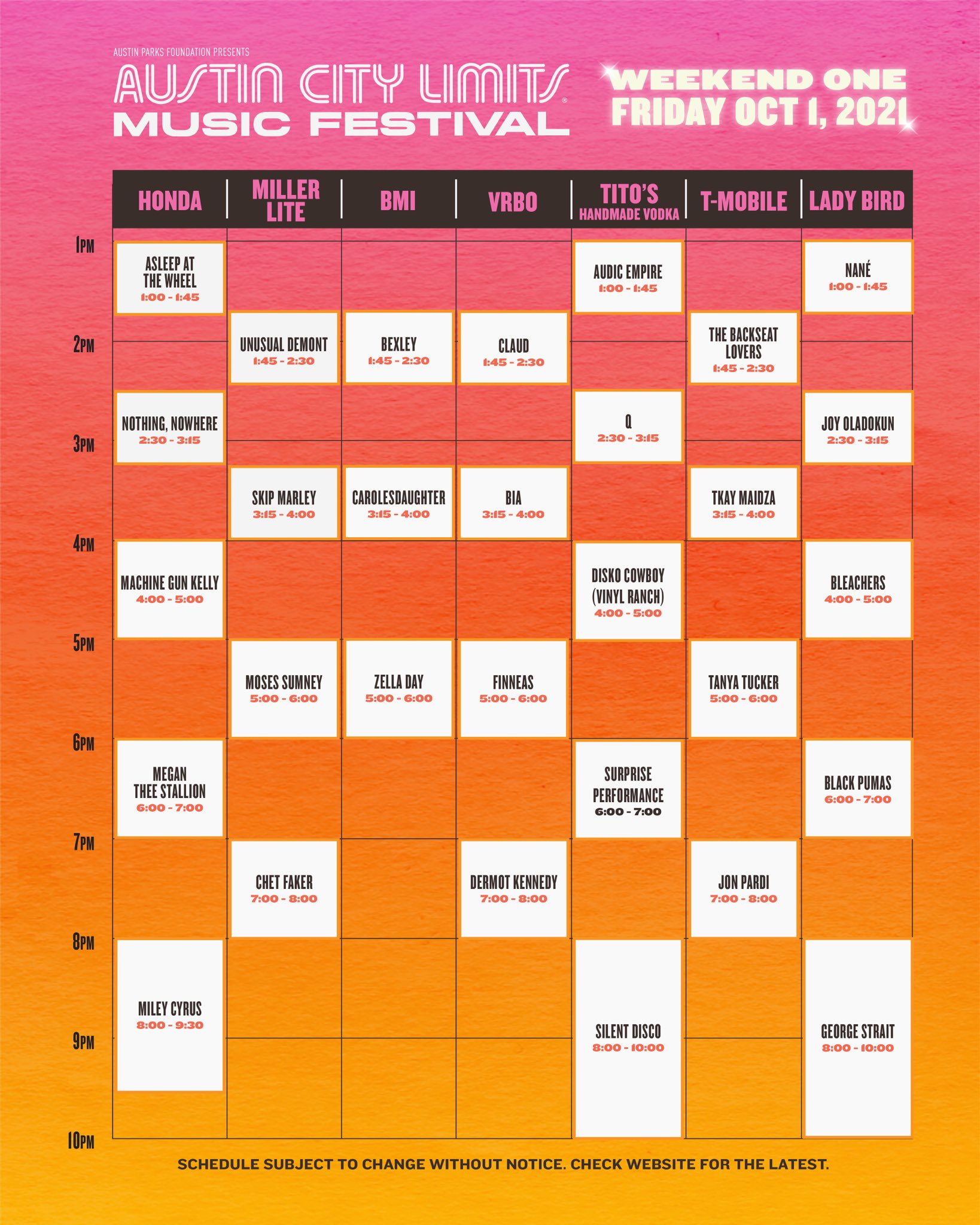 2021 ACL Fest schedule