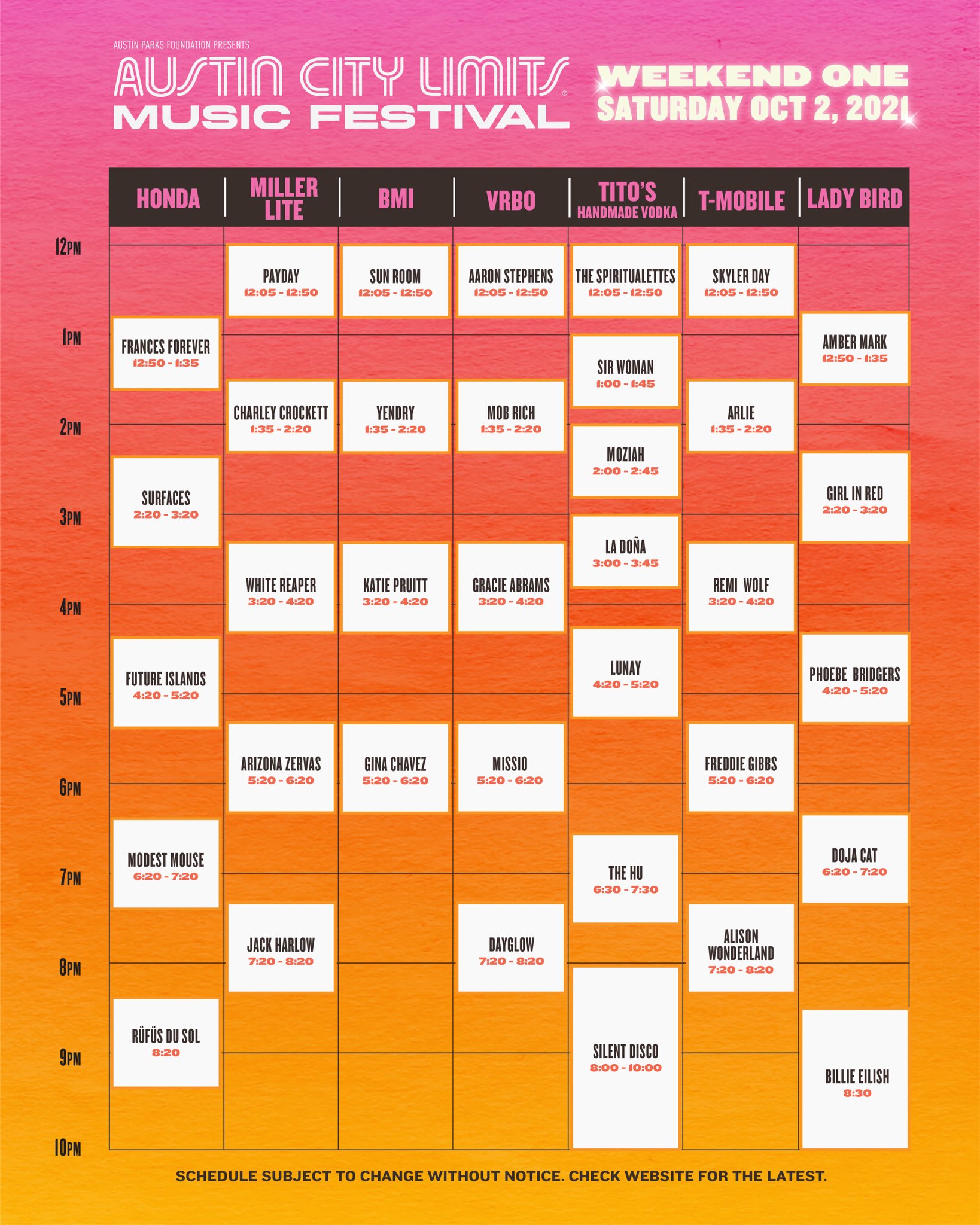 2021 ACL Fest schedule