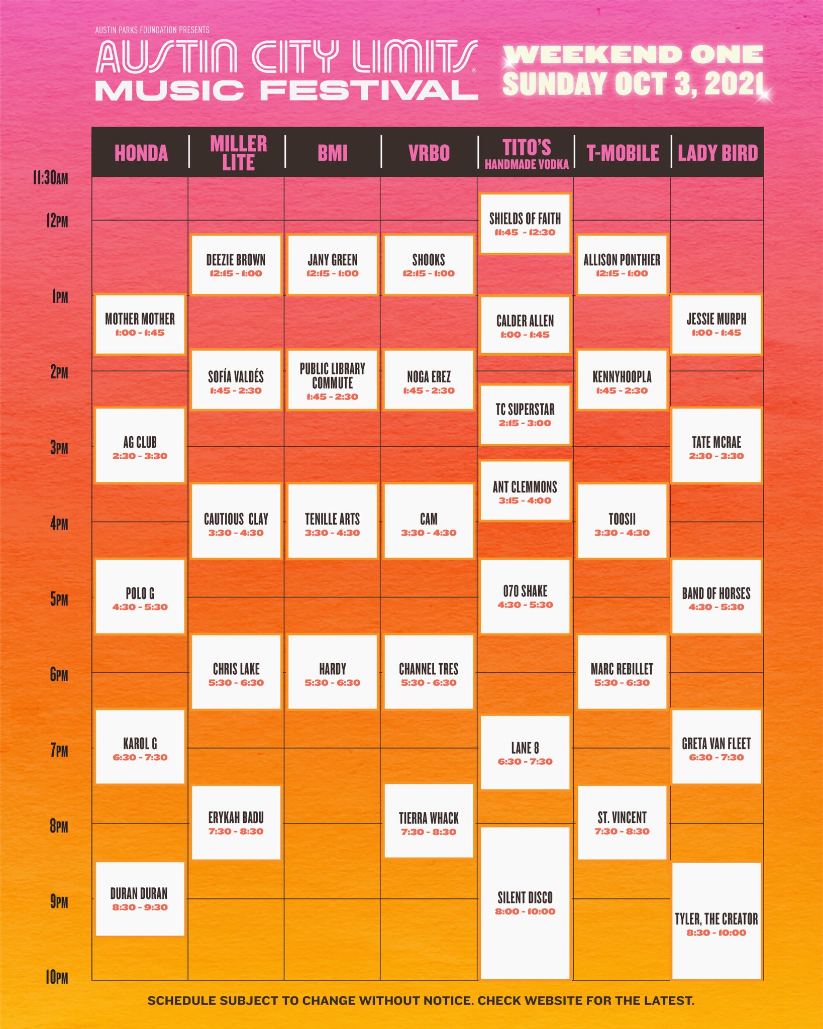 2021 ACL Fest schedule