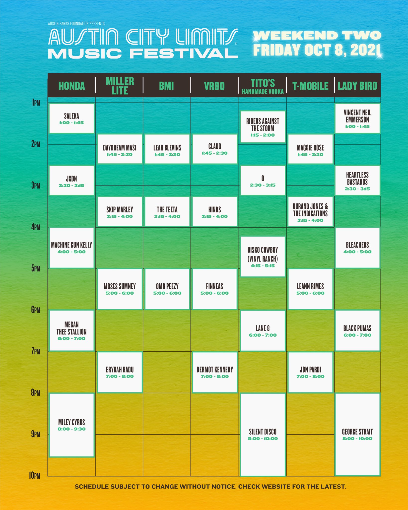 2021 ACL Fest schedule