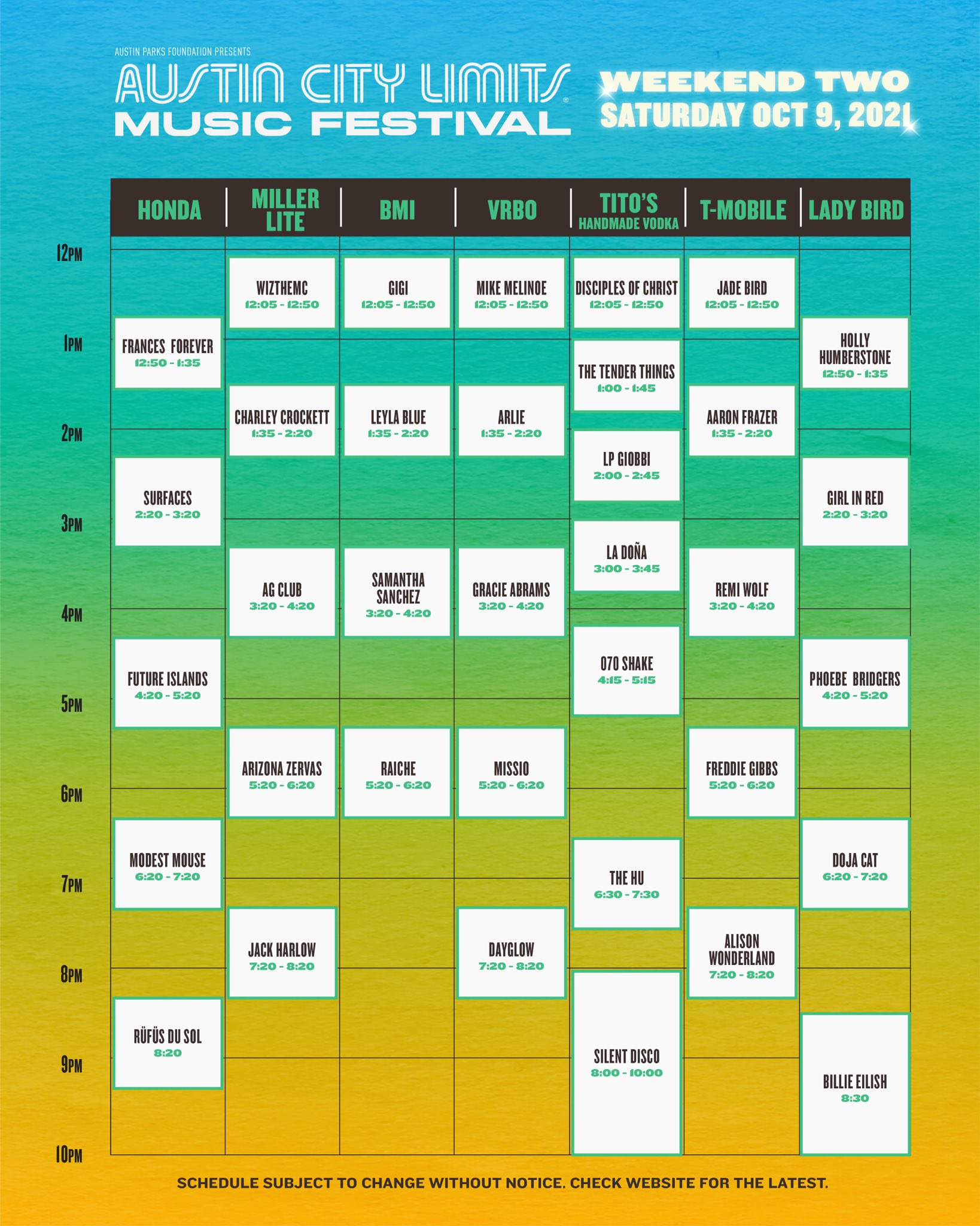 2021 ACL Fest schedule